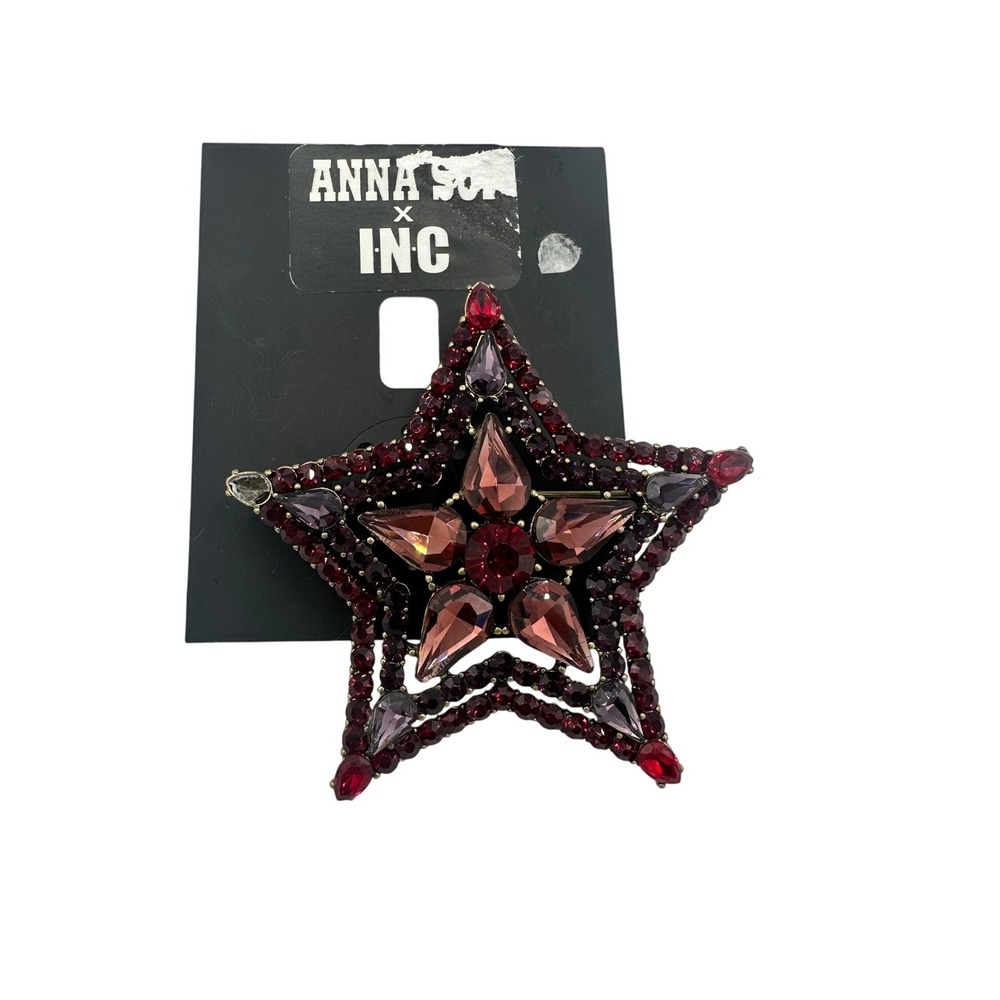 Anna Sui x INC Star Brooch Women OS Red New Crystal Celestial Gold Tone Pin